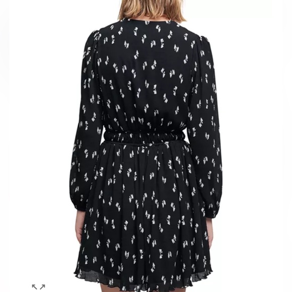 Maje Riomana Bow Print Dress Size 38/6 Black White Long Sleeve Mini Feminine - Picture 2 of 12